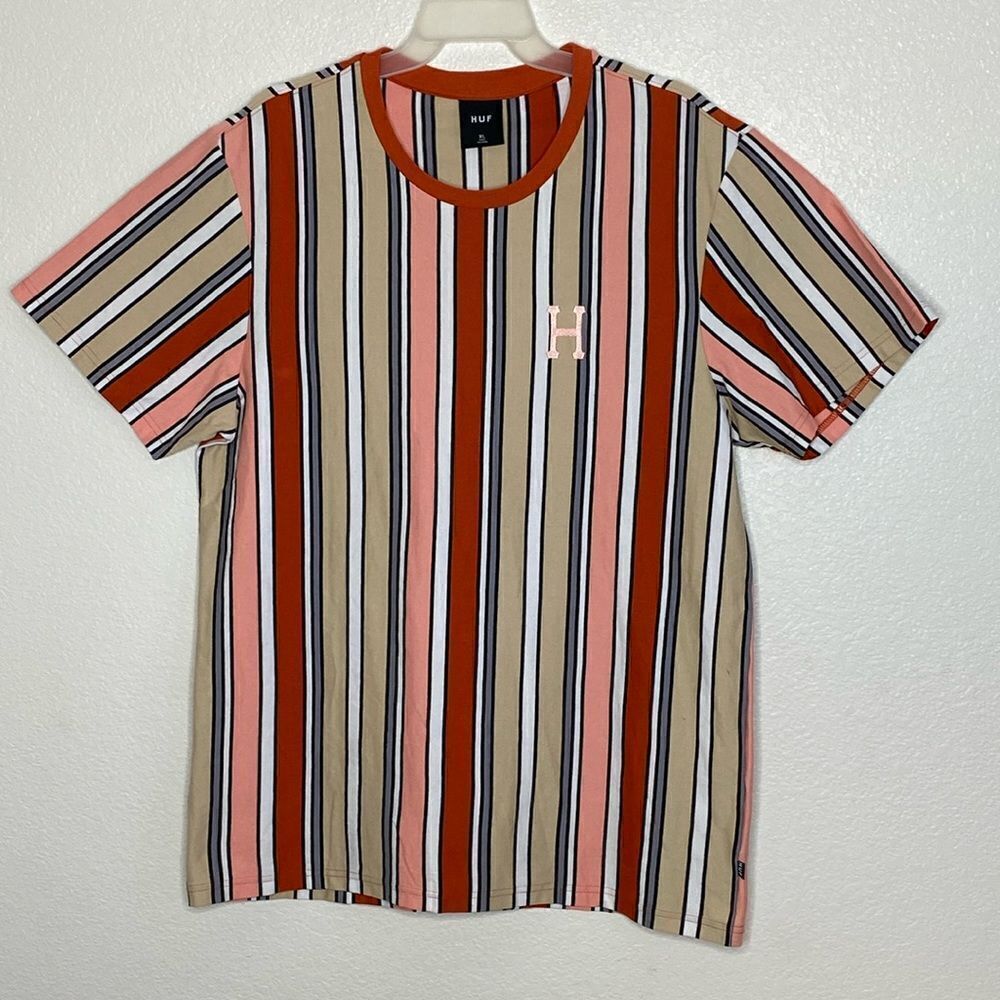 HUF Men’s Striped 100% Cotton T Shirt Size XL